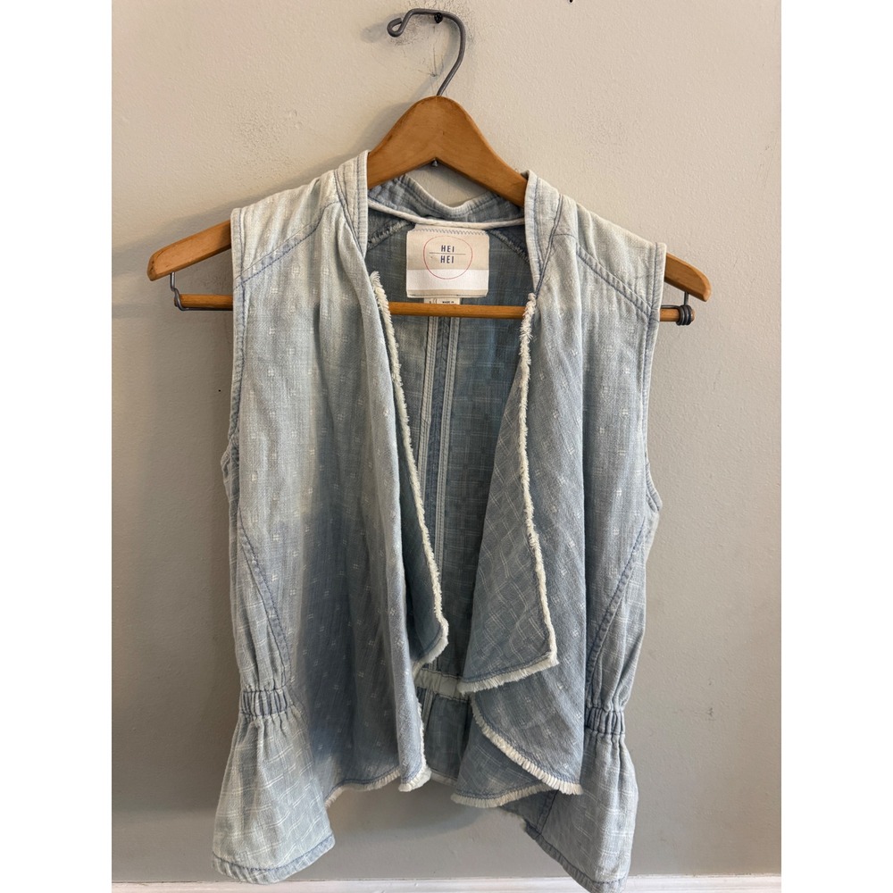 Hei Hei Anthropologie Draped Denim Vest Light Wash Raw Edge Peplum S chambray